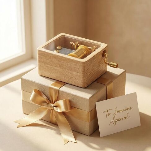 Hand Crank Wooden Music Box - Beech Wood with Clear PVC Window, Premium Golden Movement, Mini Size 6x4.5x3cm, 80g - Ideal Gift for Loved Ones (Contemporary, You are My Sunshine) in Kuwait