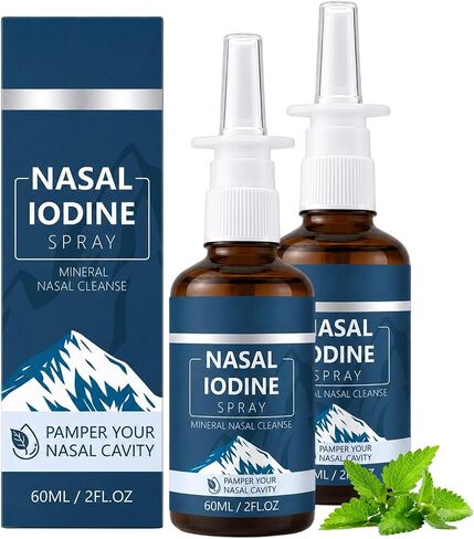 Timeno Iodine Nasal Spray with Fulvic Acid, Fine Mist Nasal Moisturizing Cleaner for Dry Nose, Daily & Travel Nose Care Spray, 60ml Each, 2 Pack in Saudi Arabia