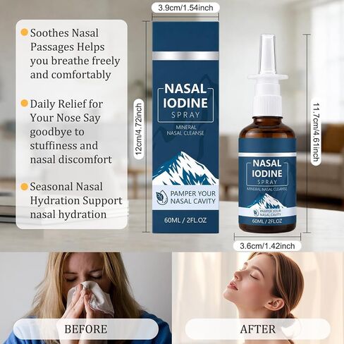 Timeno Iodine Nasal Spray with Fulvic Acid, Fine Mist Nasal Moisturizing Cleaner for Dry Nose, Daily & Travel Nose Care Spray, 60ml Each, 2 Pack in Saudi Arabia