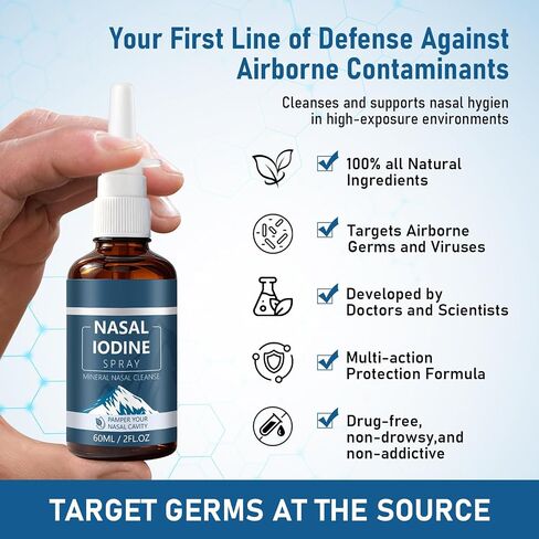 Iodine Nasal Spray,Nasal Iodine Spray with Fulvic Acid, Fine Mist Nasal Cleanse for Dry Air, Travel & Daily Comfort, 60ml in Kuwait