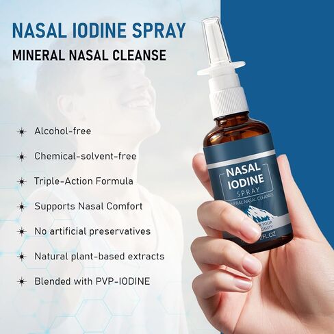 Iodine Nasal Spray,Nasal Iodine Spray with Fulvic Acid, Fine Mist Nasal Cleanse for Dry Air, Travel & Daily Comfort, 60ml in Kuwait