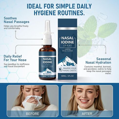 Iodine Nasal Spray,Nasal Iodine Spray with Fulvic Acid, Fine Mist Nasal Cleanse for Dry Air, Travel & Daily Comfort, 60ml in Kuwait