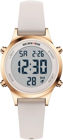 GOLDEN HOUR Waterproof Women's Digital Sports Watches with Silicone Strap, Alarm Calendar Stopwatch Chronograph 32mm Rose Gold Case in Kuwait