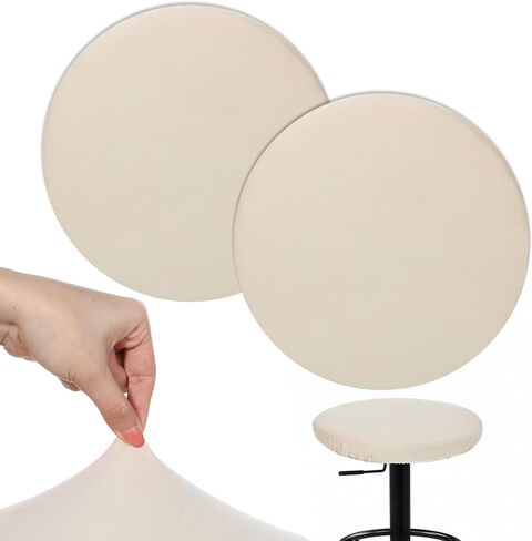 2 Pcs Round Stool Covers for 13-18 Inch Round Chair High Elastic Bar Stools Covers Washable Reusable Stool Cushion Slipcover for Bar Kitchen Home Hotel (Beige) in Kuwait