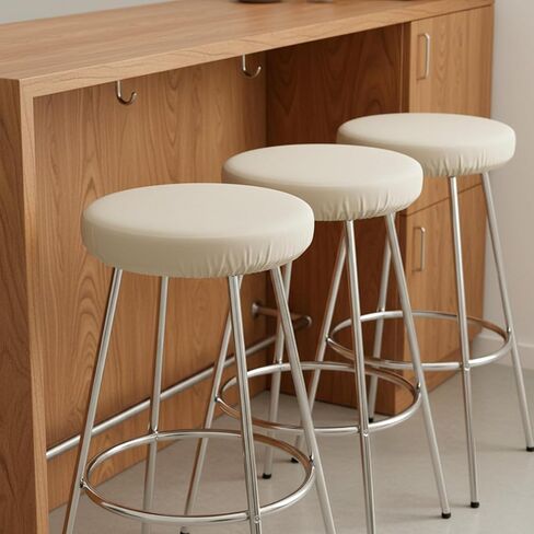 2 Pcs Round Stool Covers for 13-18 Inch Round Chair High Elastic Bar Stools Covers Washable Reusable Stool Cushion Slipcover for Bar Kitchen Home Hotel (Beige) in Kuwait