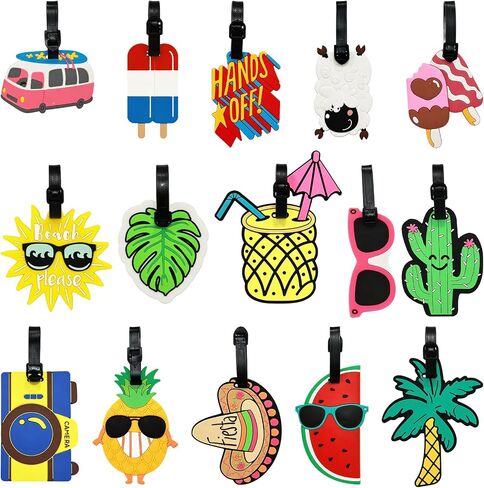 15 Pcs Funny Cute Luggage Tags for Suitcase, Colorful Summer Beach Themed Travel Baggage Bag Tags, Unique Suitcase Identification Labels for Women Men in Kuwait
