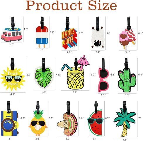 15 Pcs Funny Cute Luggage Tags for Suitcase, Colorful Summer Beach Themed Travel Baggage Bag Tags, Unique Suitcase Identification Labels for Women Men in Kuwait