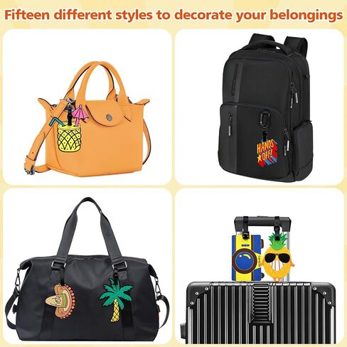 15 Pcs Funny Cute Luggage Tags for Suitcase, Colorful Summer Beach Themed Travel Baggage Bag Tags, Unique Suitcase Identification Labels for Women Men in Kuwait