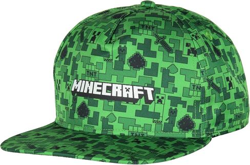 Minecraft Creeper Face AOP Youth Flat Bill Snapback OSFM Cap Hat Green in Kuwait