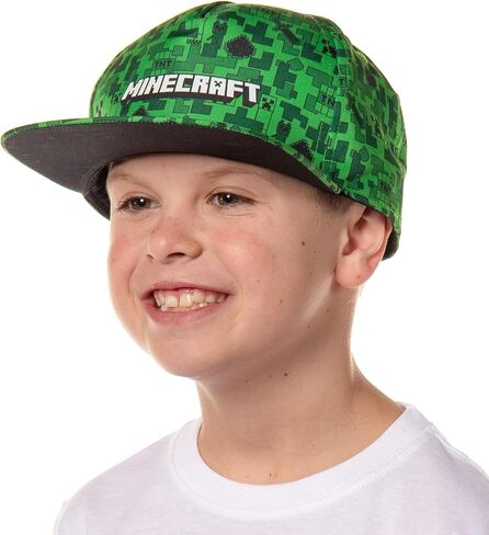 Minecraft Creeper Face AOP Youth Flat Bill Snapback OSFM Cap Hat Green in Kuwait