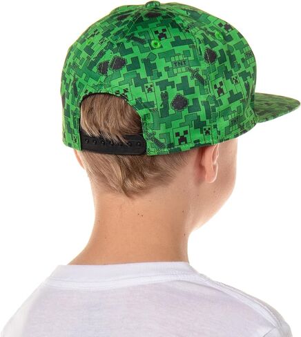 Minecraft Creeper Face AOP Youth Flat Bill Snapback OSFM Cap Hat Green in Kuwait
