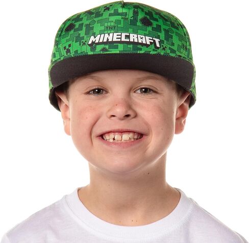 Minecraft Creeper Face AOP Youth Flat Bill Snapback OSFM Cap Hat Green in Kuwait