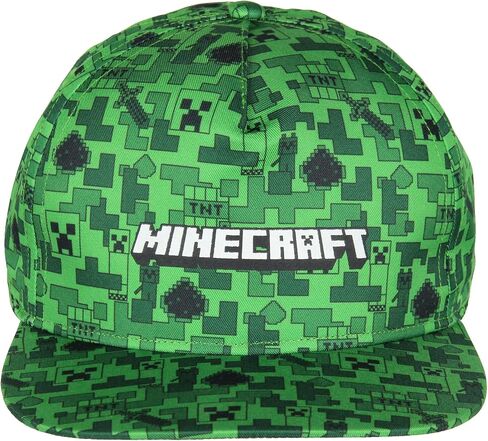 Minecraft Creeper Face AOP Youth Flat Bill Snapback OSFM Cap Hat Green in Kuwait