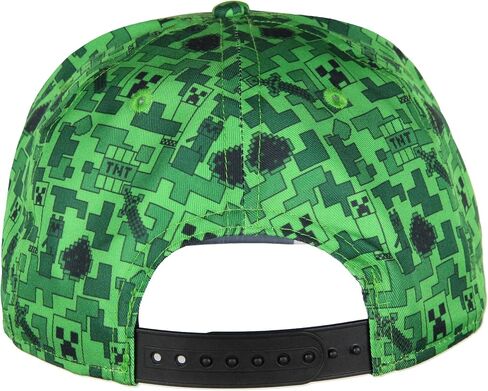 Minecraft Creeper Face AOP Youth Flat Bill Snapback OSFM Cap Hat Green in Kuwait