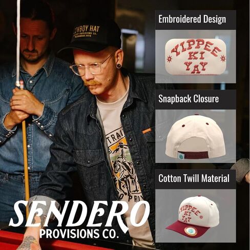 Sendero Provisions Co. Yippee Ki Yay Hat - Structured 5-Panel Snapback Rope Hat with Embroidered Design, Braided Rope Accent, Cotton Twill, Adjustable Fit, Western Style Outdoor Cap in Kuwait