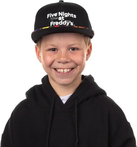 Five Nights at Freddy's Boys' Flat-Brim Hat FNAF Sublimated Snapback Adjustable OSFM Kids Baseball Cap Black in Kuwait