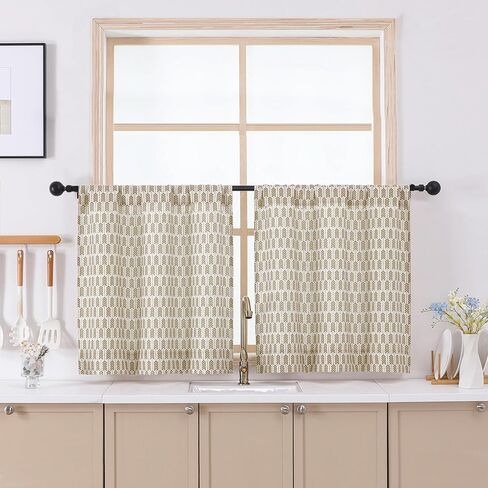 Gwine Arrow Kitchen Curtains 24 Inch Length - Light Filtering Faux Linen Half Window Short Curtains, Farmhouse Boho Rod Pocket Small Window Treatments for Bathroom RV Camper, 30Wx24L, 2 PCS, Taupe in Saudi Arabia