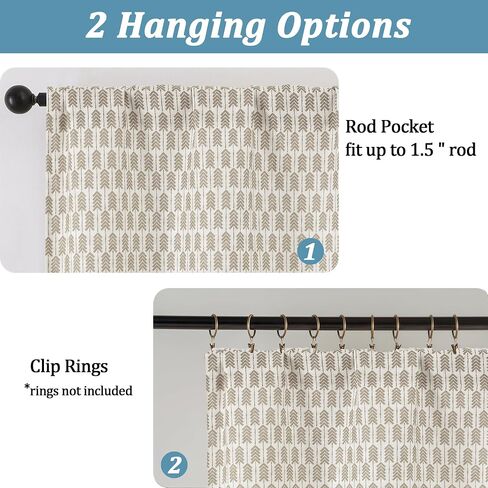 Gwine Arrow Kitchen Curtains 24 Inch Length - Light Filtering Faux Linen Half Window Short Curtains, Farmhouse Boho Rod Pocket Small Window Treatments for Bathroom RV Camper, 30Wx24L, 2 PCS, Taupe in Saudi Arabia