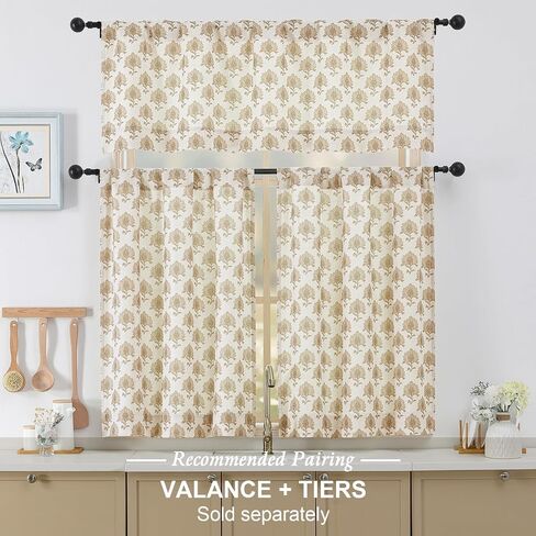 Chyhomenyc Floral Boho Kitchen Curtains 24 Inch Length - Light Filtering Faux Linen Half Window Cafe Curtains, Farmhouse Short Curtain Tiers for Bathroom Laundry RV Camper, 30Wx24L, 2 Pieces, Taupe in Kuwait