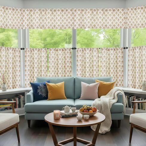 Chyhomenyc Floral Boho Kitchen Curtains 24 Inch Length - Light Filtering Faux Linen Half Window Cafe Curtains, Farmhouse Short Curtain Tiers for Bathroom Laundry RV Camper, 30Wx24L, 2 Pieces, Taupe in Kuwait