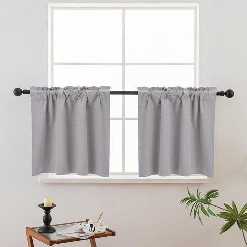 Pickluc Linen Kitchen Curtain 24 Inches Long, 100% Blackout Cafe Curtain for Small Window Treatment in Bathroom, Basement, RVs, Rod Pocket 2 Panels, W30 X L24 Inch, Natural in Saudi Arabia