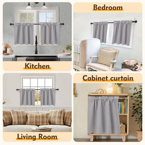 Pickluc Linen Kitchen Curtain 24 Inches Long, 100% Blackout Cafe Curtain for Small Window Treatment in Bathroom, Basement, RVs, Rod Pocket 2 Panels, W30 X L24 Inch, Natural in Saudi Arabia