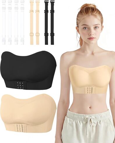Teen Strapless Bandeau Bra for Girls 10-12 12-14 14-16 | Wireless Side Support with Dual-Color Adjustable Straps in Kuwait