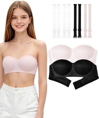 Phennie's Girls Strapless Bra for Teens 10-12 12-14 14-16 Wireless Bandeau Training Bras with Detachable Strap Kids Tube Top in Saudi Arabia