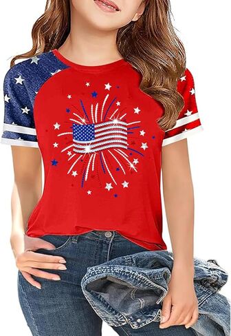 Girls 4th of July USA Shirt 250th Anniversary American Flag Patriotic T-Shirt Independence Day Outfit for Kids in Saudi Arabia