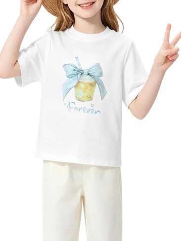 Girls T-Shirts Short Sleeve Summer Tops Trendy Cute Tee Casual Blouse for Kids in Saudi Arabia
