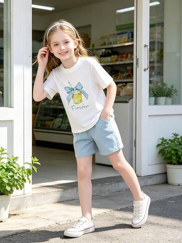 Girls T-Shirts Short Sleeve Summer Tops Trendy Cute Tee Casual Blouse for Kids in Saudi Arabia