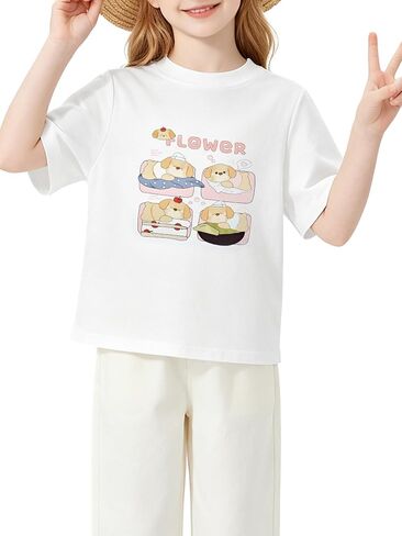 Girls T-Shirts Short Sleeve Summer Tops Trendy Cute Tee Casual Blouse for Kids in Saudi Arabia