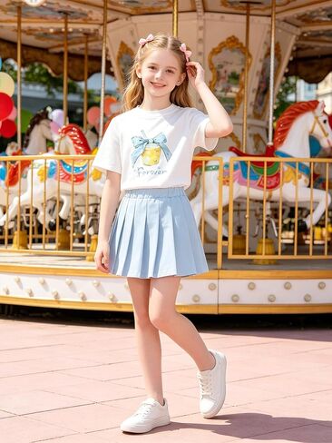 Girls T-Shirts Short Sleeve Summer Tops Trendy Cute Tee Casual Blouse for Kids in Saudi Arabia