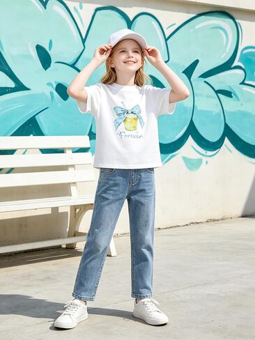Girls T-Shirts Short Sleeve Summer Tops Trendy Cute Tee Casual Blouse for Kids in Saudi Arabia