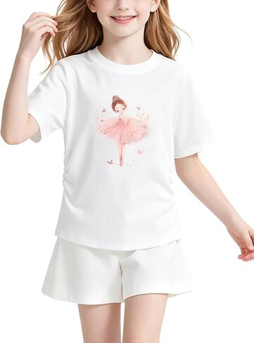 Girls Short Sleeve T-Shirt Cute Crewneck Summer Tee Top for Toddler in Saudi Arabia