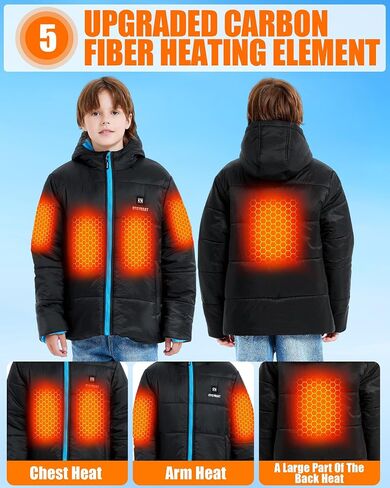 CYCYHEAT Kids Heated Jacket - Boys and Girls Heating Jackets Hoodie Coat With Battery Pack Heated Clothing for Skiing (US, Alpha, Medium, Regular, Regular, Blue Upgraded Jacket) in Saudi Arabia