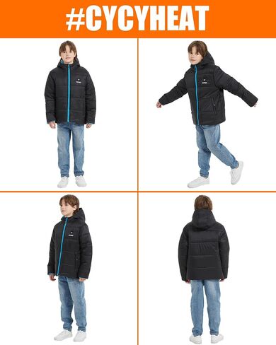 CYCYHEAT Kids Heated Jacket - Boys and Girls Heating Jackets Hoodie Coat With Battery Pack Heated Clothing for Skiing (US, Alpha, Medium, Regular, Regular, Blue Upgraded Jacket) in Saudi Arabia