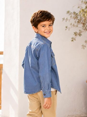 Boys Denim Shirt Jacket Long Sleeve Button Down Jeans Coat with Pockets in Kuwait