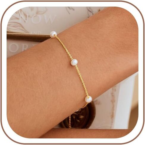 Eaciy Pearl Bracelets for Women Trendy, 18K Gold Plated Pearl Bracelet Dainty Gold Pearls Bracelets for Women Friends Bridesmaid Gifts in Saudi Arabia
