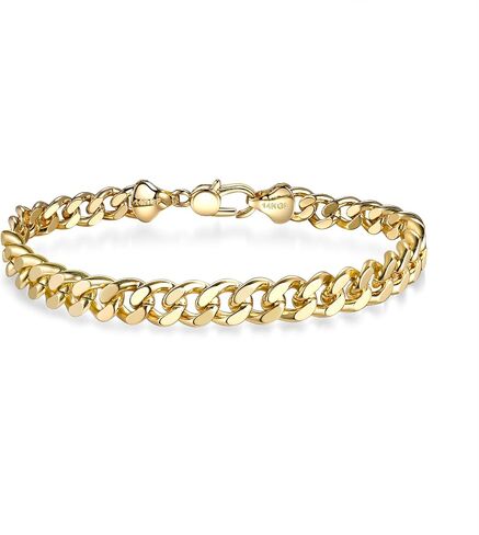 6mm 14K Gold Bracelet for Men ＆ Women Cuban Bracelet for Men Gold Diamond-Cut Hypoallergenic Chains Gold Cuban Link Curb Chain Bracelet Jewelry Gifts 7.5/8/8.5 in in Kuwait