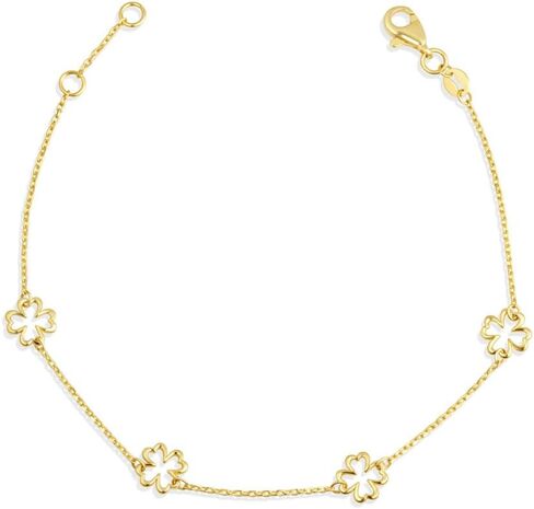 14K Yellow Gold 4 Leaf Clover Lucky Charm Bracelet 7" in Kuwait