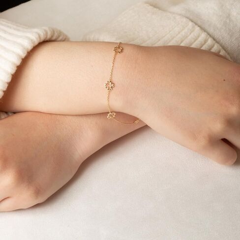 14K Yellow Gold 4 Leaf Clover Lucky Charm Bracelet 7" in Kuwait