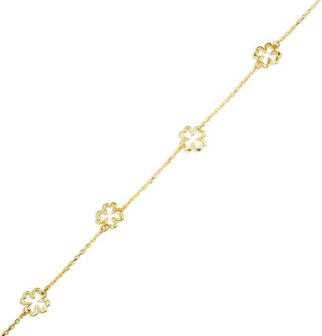 14K Yellow Gold 4 Leaf Clover Lucky Charm Bracelet 7" in Kuwait