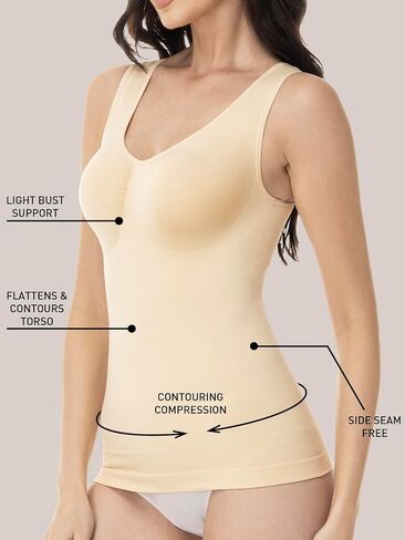 ATTLADY Shapewear Tank Tops for Women - Tummy & Waist Control Compression Camisole | Slimming Seamless V-Neck Body Shaper Vest in Saudi Arabia
