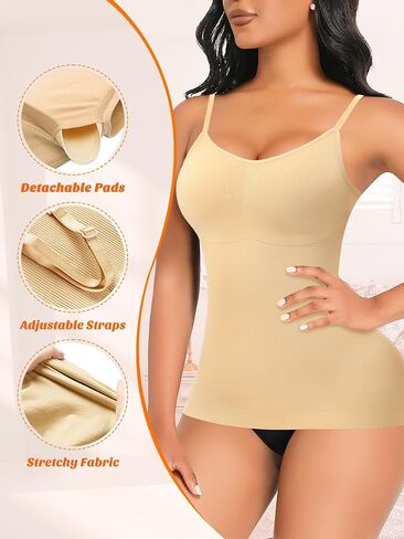 Women's Shaping Cami with Built in Bra Compression Tank Tops Seamless V Neck Cami Body Shaper in Kuwait