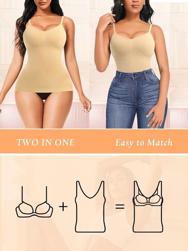 Women's Shaping Cami with Built in Bra Compression Tank Tops Seamless V Neck Cami Body Shaper in Kuwait