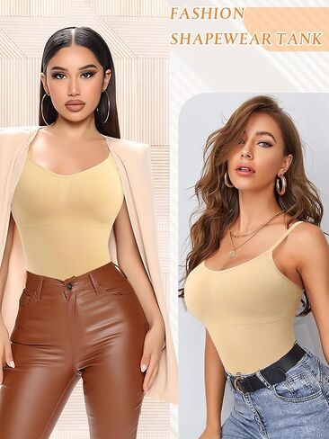 Women's Shaping Cami with Built in Bra Compression Tank Tops Seamless V Neck Cami Body Shaper in Kuwait