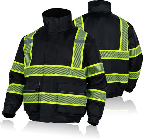 FONIRRA High Visibility Safety Bomber Jackets with Fleece Liner,ANSI Class 3 Reflective Waterproof Jacket for Men in Kuwait