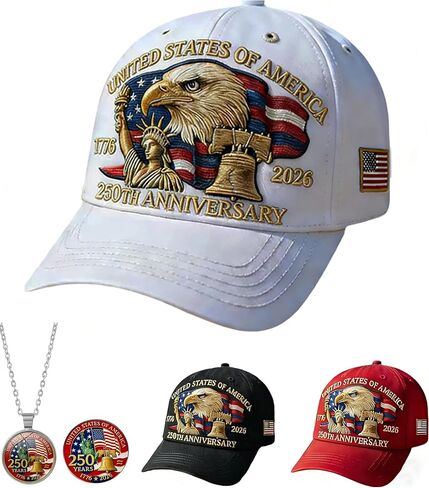 USA 250th Anniversary Hat with Badge Necklace - Bald Eagle Embroidered Patriotic Baseball Cap in Kuwait