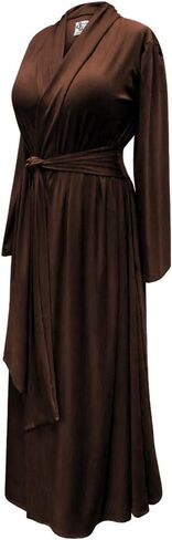 Plus Size Retro Brown Rayon Brushed Cotton Blend Hostess Robe w/Attached Belt in Saudi Arabia